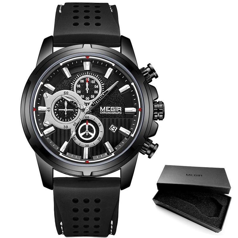 Montre Homme Chronographe Quartz Cadran Gris - Cuir, Boîtier 46mm, étanche 3ATM, Neuve Sans étiquette