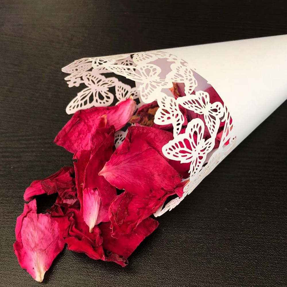 Conos de pétalos de flores para boda, corazón de 20 piezas, conos de papel para poner confeti de caramelo, pétalos de lavanda, confeti de recuerdo de boda