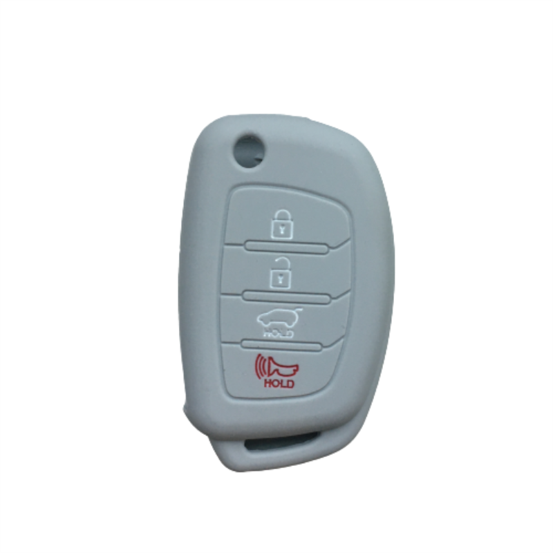 Geschikt Voor Hyundai IX35 Vouwen 4-Knop Autosleutel Case Soft Rubber Silicone Sleutel Shell Anti-Diefstal Afstandsbediening controle Beschermende Cove: White gray