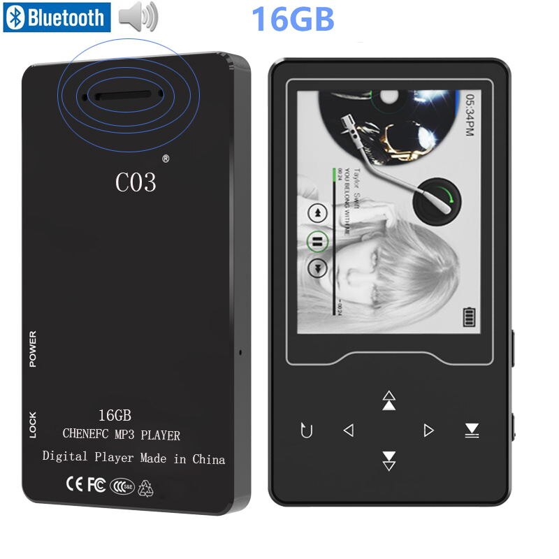 16GB Bluetooth4.0 MP4 Player Touch Button Ingebouwde Luidspreker 2.4 inch HD Groot Scherm met FM, Video, ondersteunt Sd-kaart tot 128GB