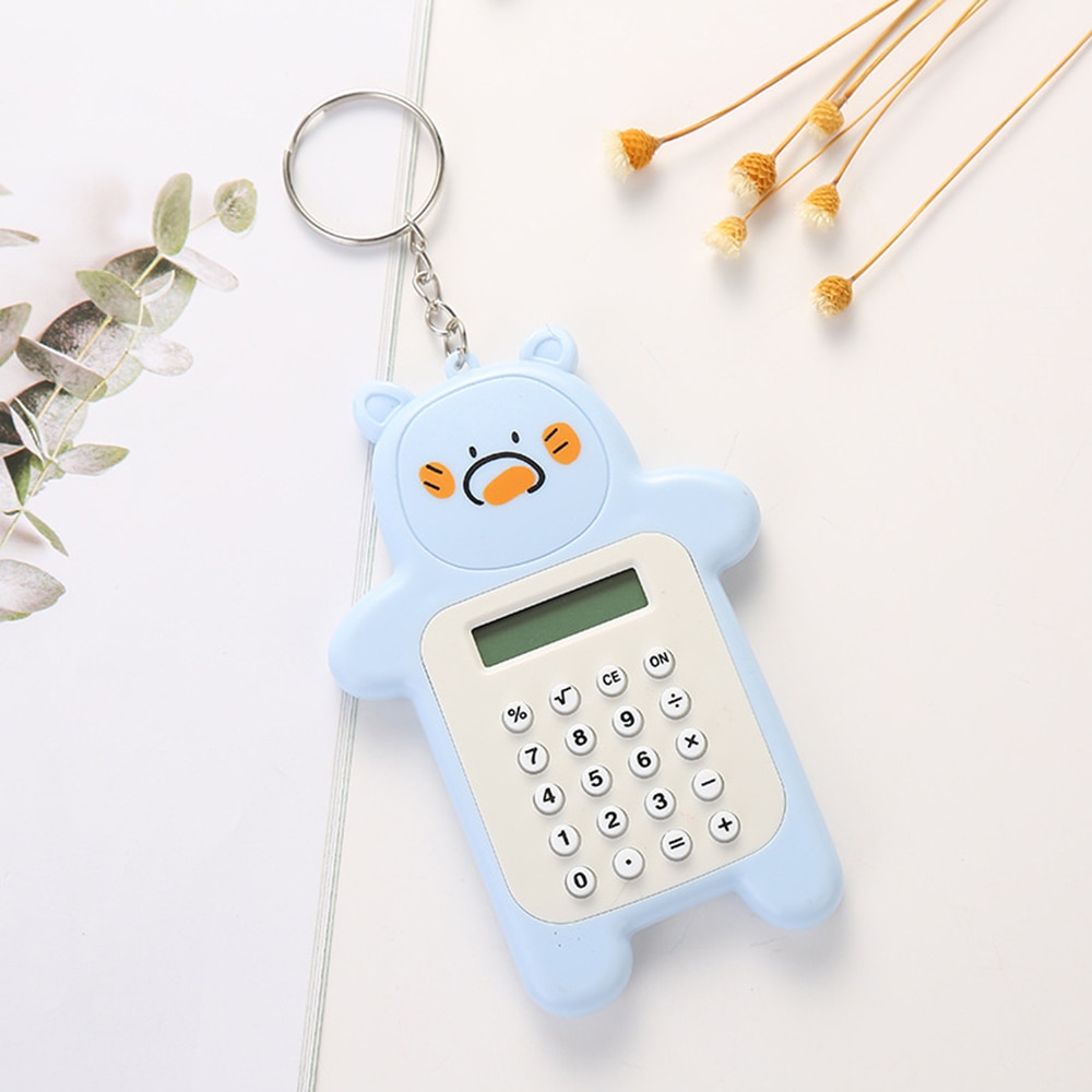 Calculadora con de dibujos animados, Mini calculadora portátil con 8 dígitos, pantalla con llavero de botón, batería, tamaño de bolsillo