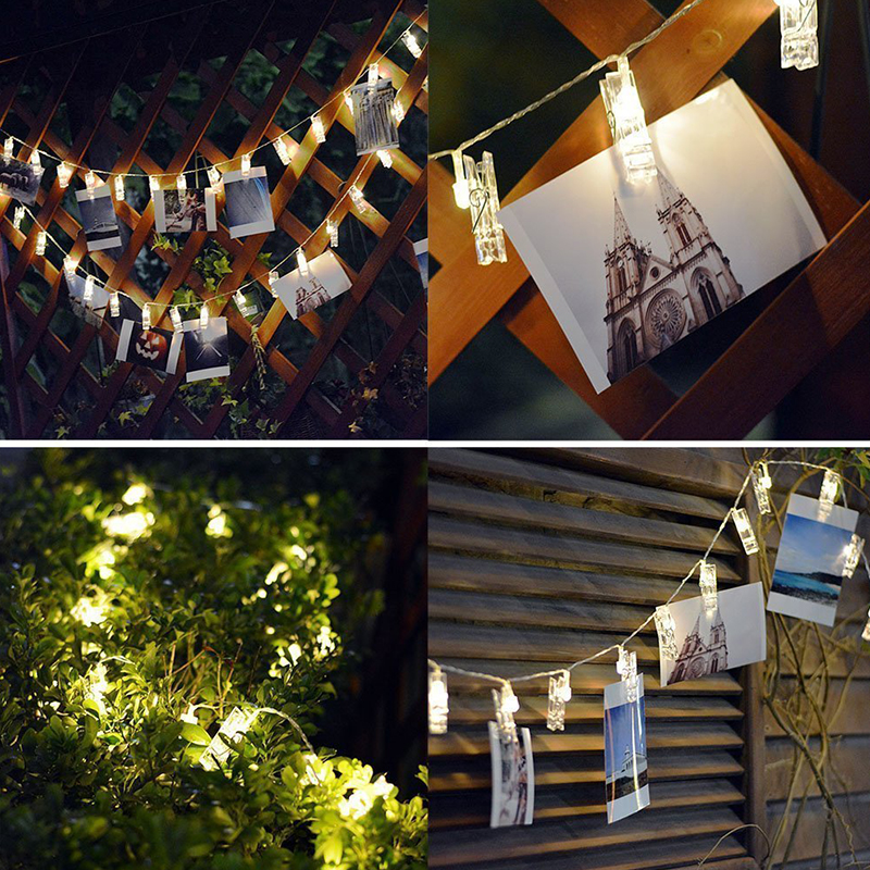 Guirnaldas de luces con Clip para fotos, guirnalda de luces Led Multicolor con batería, iluminación navideña para boda, decoración de pared para habitación de boda