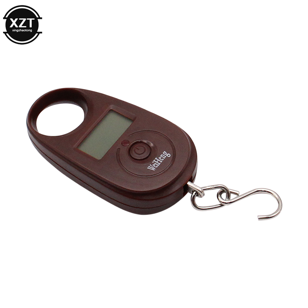 Mini báscula Digital electrónica de 25Kg y 5g, báscula electrónica para equipaje de bolsillo con peso para pesca, gancho para colgar, Mini balanza de pesaje LCD: Marrón