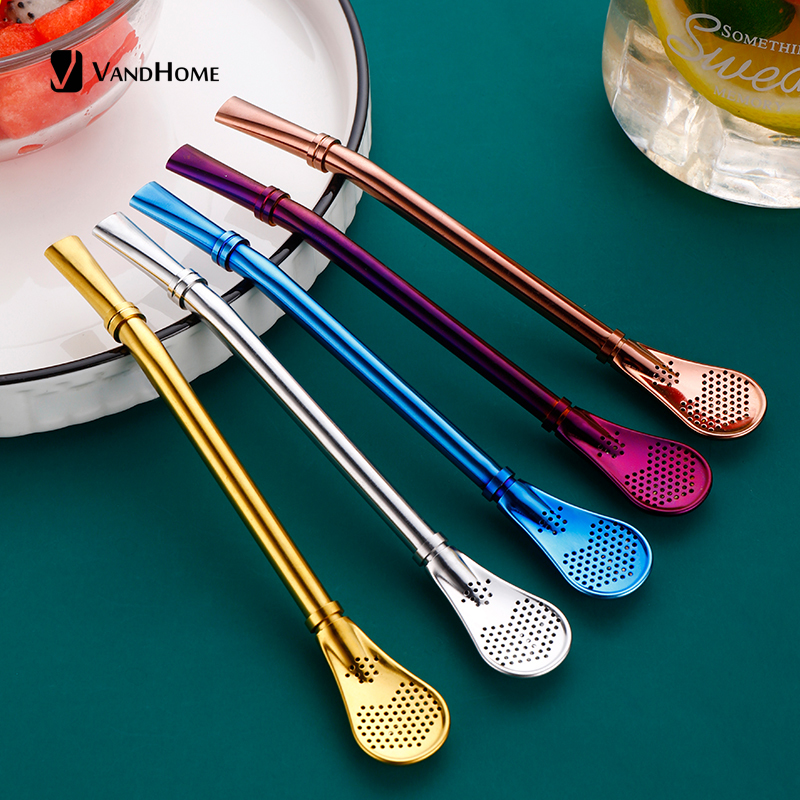 VandHome-pajita para beber, cuchara de acero inoxidable para bebidas, pajilla reutilizable, filtro de paja de té Mate, accesorios para Bar y