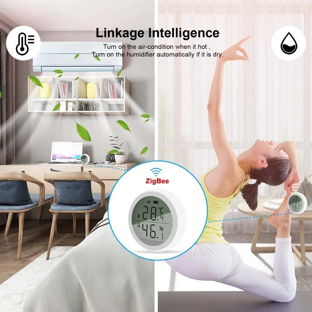 Tuya inteligentny termometr ZigBee domowy czujnik temperatury i wilgotności w pomieszczeniu z wyświetlaczem LCD aplikacja sterowanie głosem Alexa Google Dom