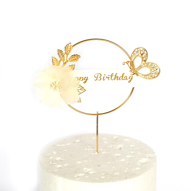 1 Set Roze Geschilderd Vlinder Thema Gelukkige Verjaardag Cake Topper Baby Shower Prinses Kids Gunsten Feestartikelen Candy Bar: Gold