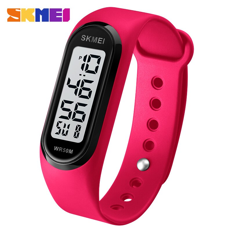 Luxe led-licht digitale horloges merk skmei heren dameshorloge 50m waterdichte datumweergave sport polshorloge reloj hombre klok: Roos rood wit