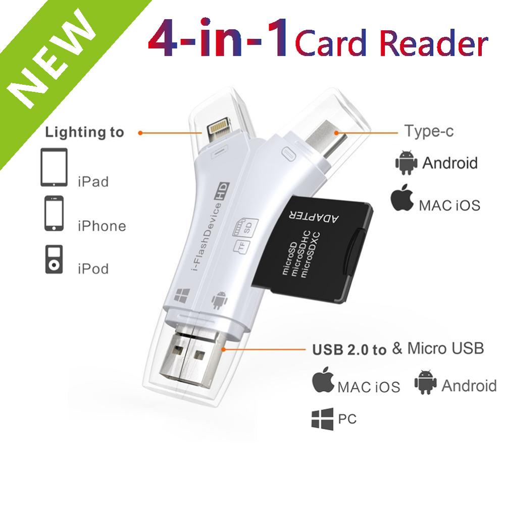 4 In 1 I Flash Drive Usb Micro Sd & Tf Kaartlezer Adapter Voor Iphone Xs Max/xs/X/7 8 Plus Voor Ipad Touch Mac Pc