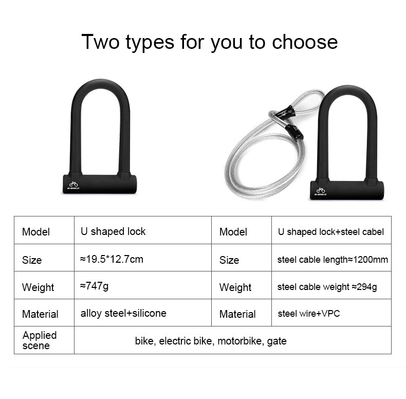 INBIKE Bike U Lock Anti-theft MTB Road Bike Bicycle Lock Cycling Accessories Heavy Duty Steel Security Bike Cable U-Locks Set