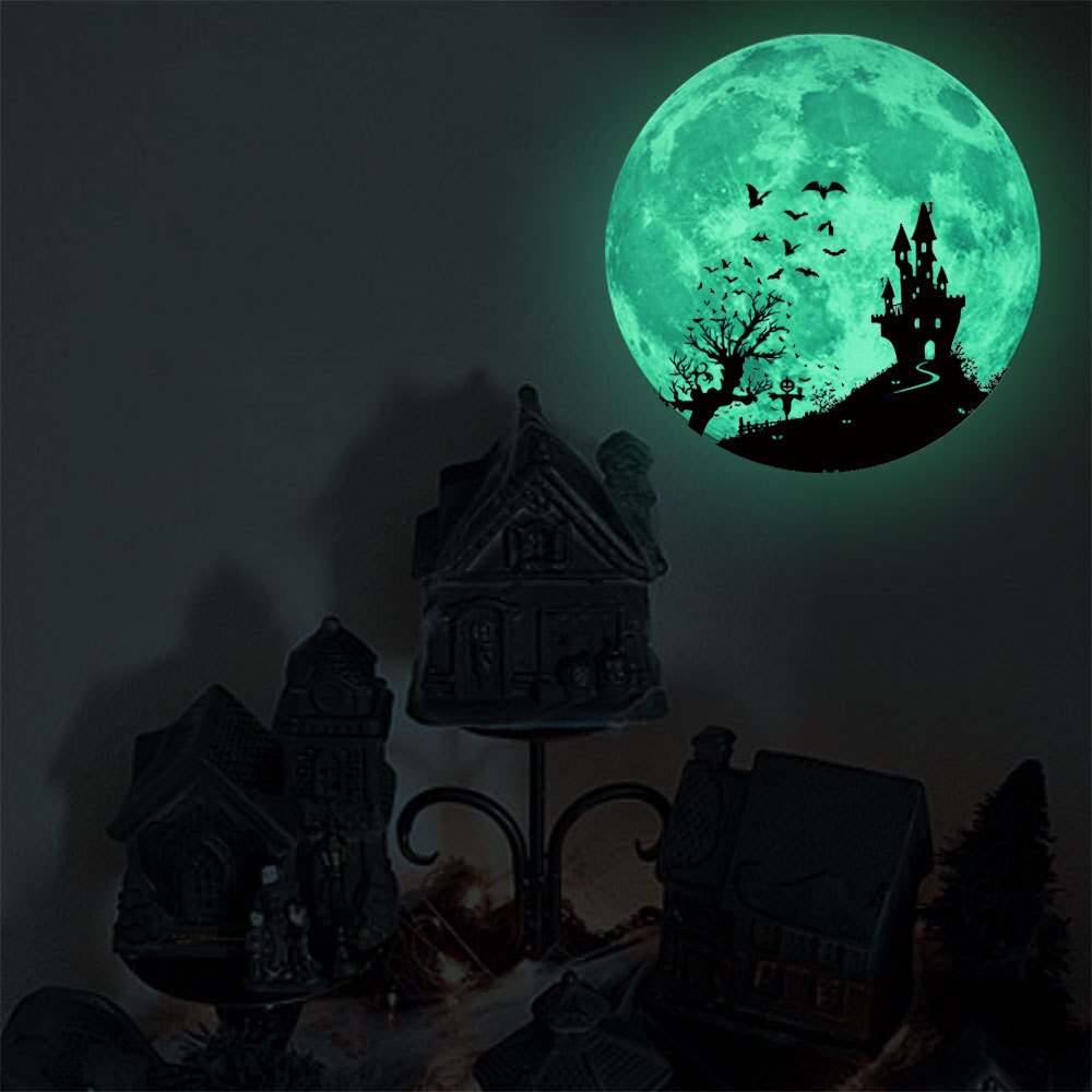 Halloween dekoration flagermus heks måne slot glødende klistermærker glød i mørket klistermærke hjem soveværelse stue vægindretning