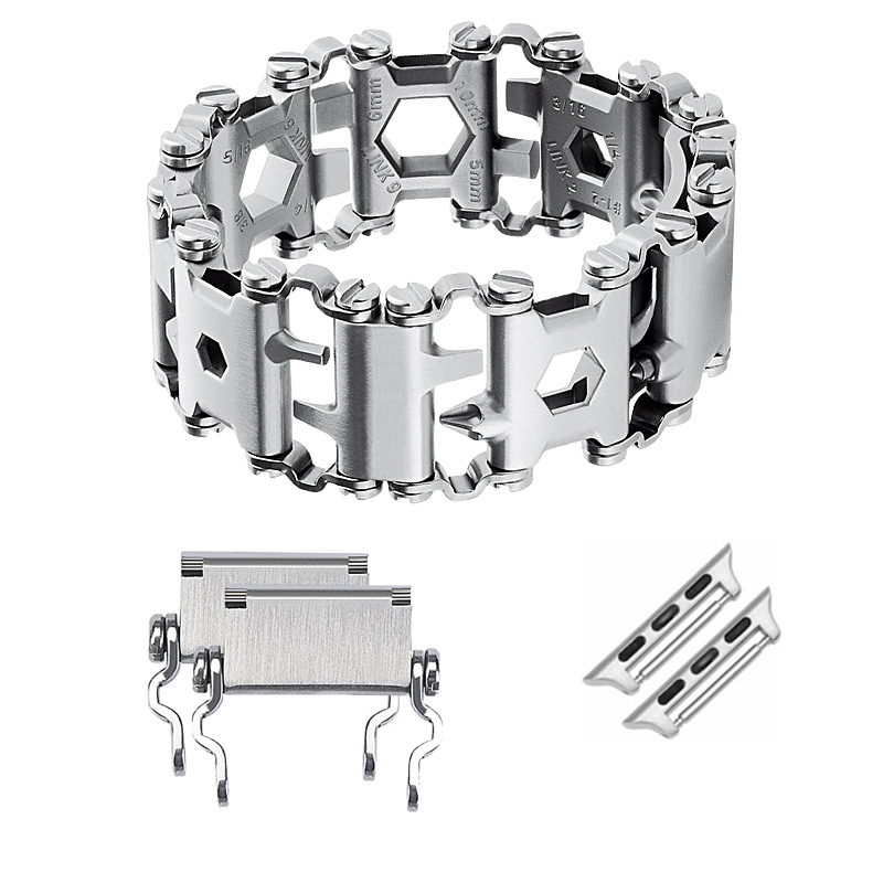Stainless Steel Multifunction Tool Bracelet For Apple Watch Band Iwatch Strap 29in1 Multi Tool Outdoor Bolt Driver Kits Travel: Silver / For 42 44 45mm