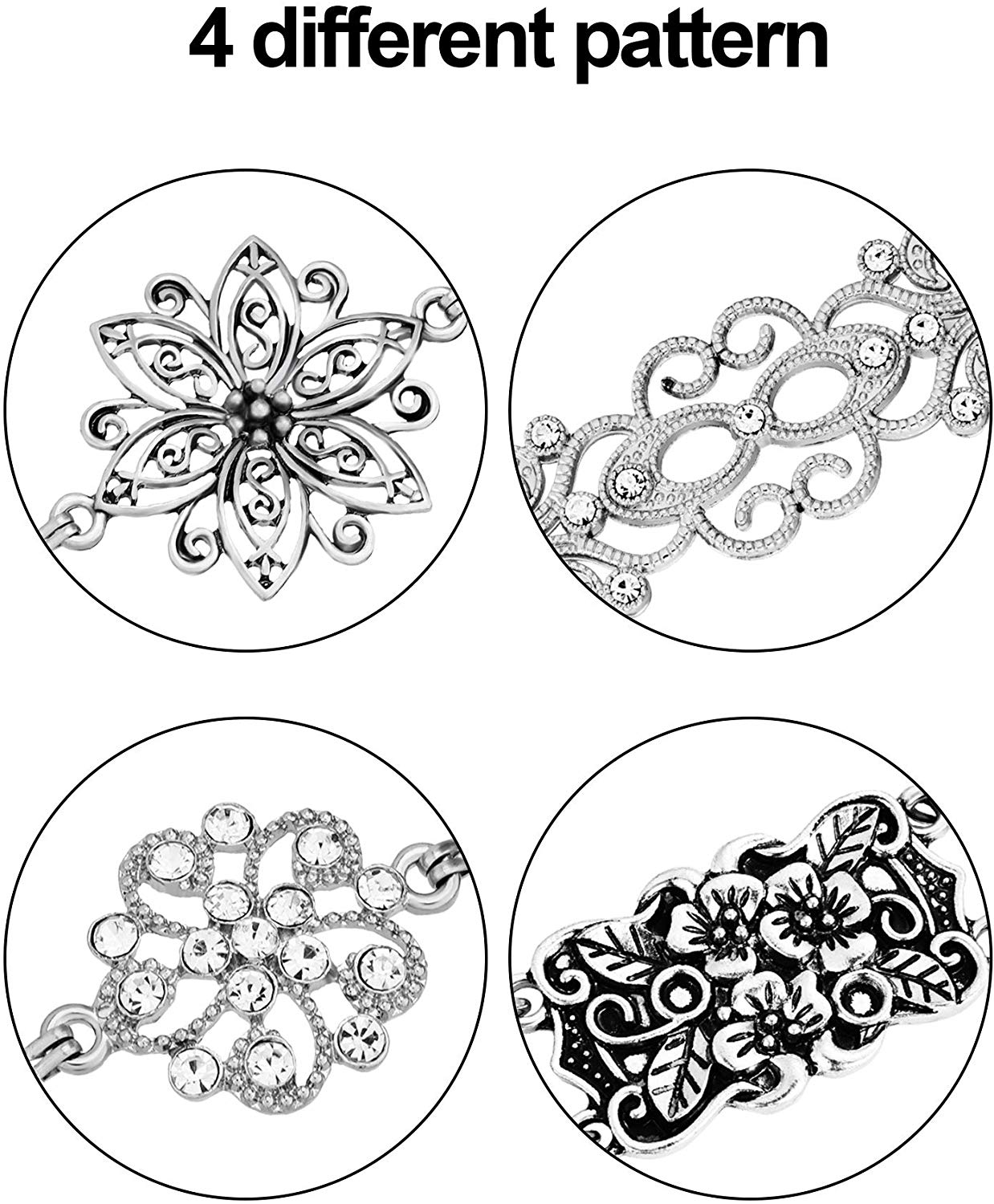 Gejoy 4- delige vintage trui- en sjaalclip, jurk- en vestkraagclip met bloemenpatroon, clip voor dames en meisjes, , 4 stijlen