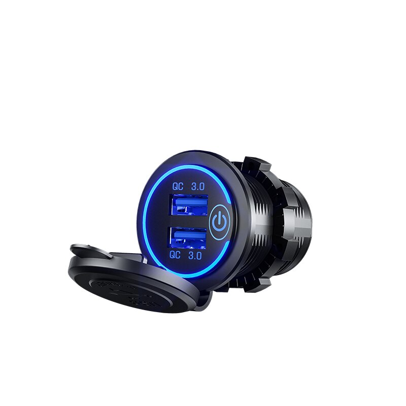 Charge rapide 3.0 USB chargeur de voiture prise 12V/24V 36W double QC3.0 USB chargeur rapide prise de courant avec voltmètre LED: blue