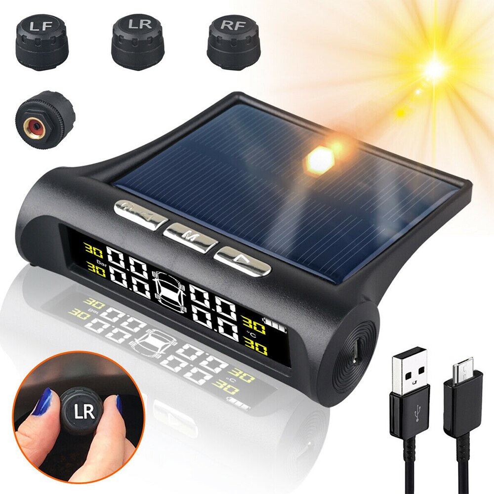 Bandenspanningscontrolesysteem, Motorfiets TPMS Zonne-energie Draadloos TPMS met Display 2 Externe Sensoren voor Motorfiets