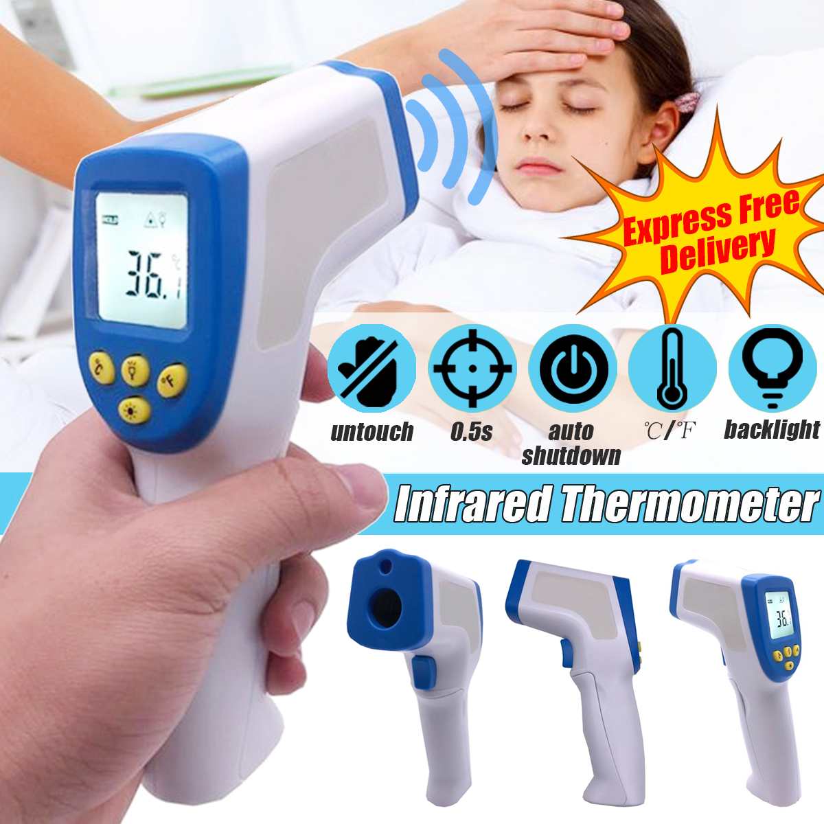Bébé/adulte thermomètre infrarouge numérique LCD f – Grandado