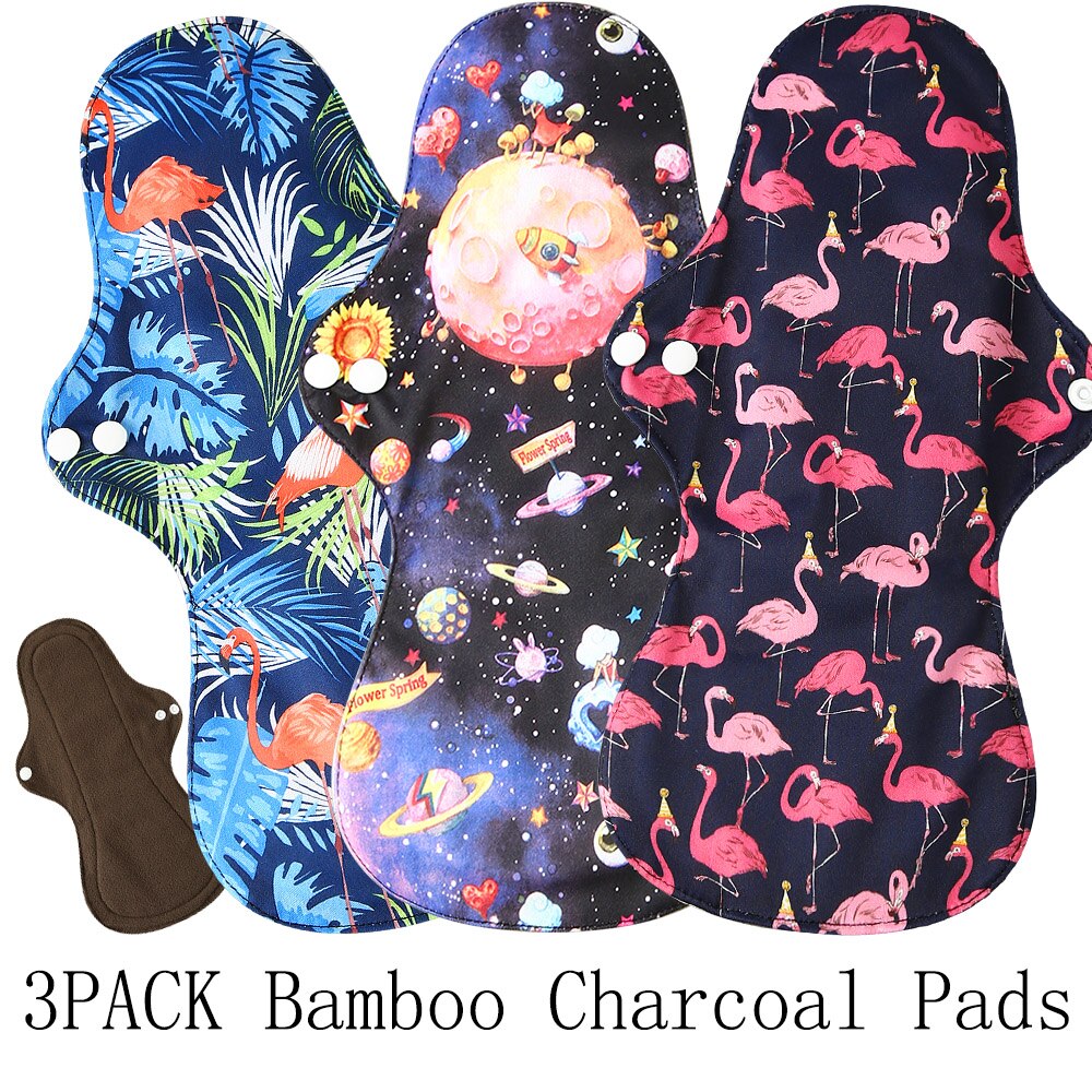 Compresas menstruales de carbón de bambú reutilizables, compresas sanitarias de flujo pesado, lavables, para uso nocturno, Extra grandes, 2 uds.: 656970