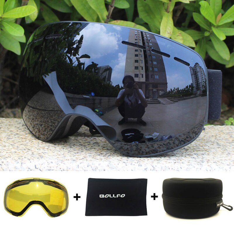 Gafas de esquí magnéticas polarizadas para hombre, lentes de doble capa para esquiar, antivaho, UV400, conjunto de gafas de Snowboard, Estuche para gafas de esquí: Black