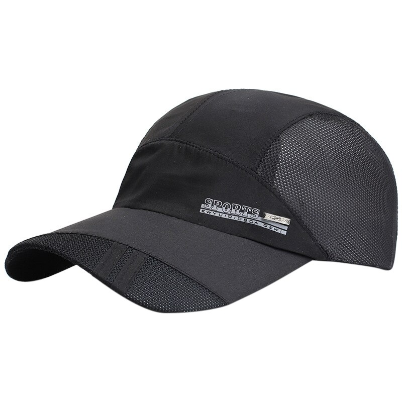 draussen-lauf-, Baseball- und tenniskappe für herren, Gittergewebe-mütze, schnelltrocknend, snapback-verschluss, lauf- und sportmütze: Schwarz