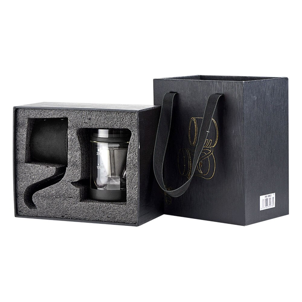 200ML Hand Drip Coffee Maker Stainless Steel Long Narrow Spout Coffee Pot Kit Funnel Coffee Filter Box Set: Black