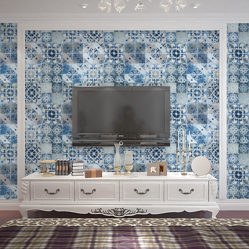 Blå mosaik mønster tapeter køkken badeværelse vandtæt wallsticker boligindretning aftagelig vinyl pvc selvklæbende tapet