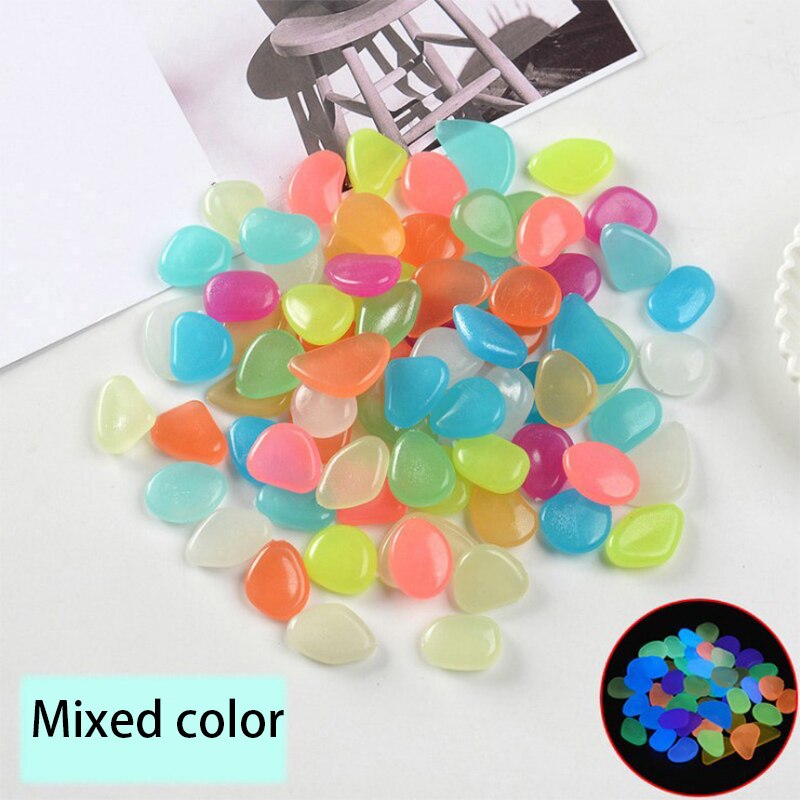 50/100pcs Glow in the Dark Garden Pebbles Glow Stones Rocks for Walkways Patio Lawn Garden Yard Fish tank Decor Luminous Stones: 100pcs / mixed color