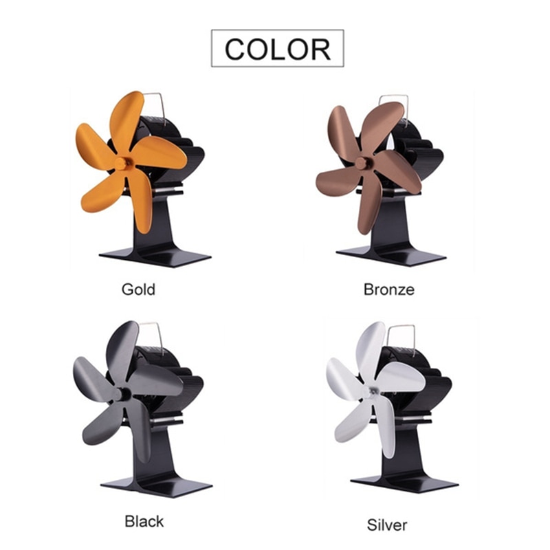 Ecofan-ventilador de leña con 5 aspas 210CFM, quemador de leña para el hogar, con calor eficiente con termómetro