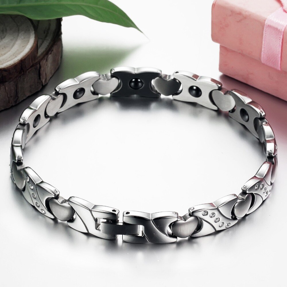 Therapeutische Magnetische Armbinde Für Frauen Edelstahl Herz bilden Gesundheit Pflege Damen Armbänder CZ Schmuck Ihre