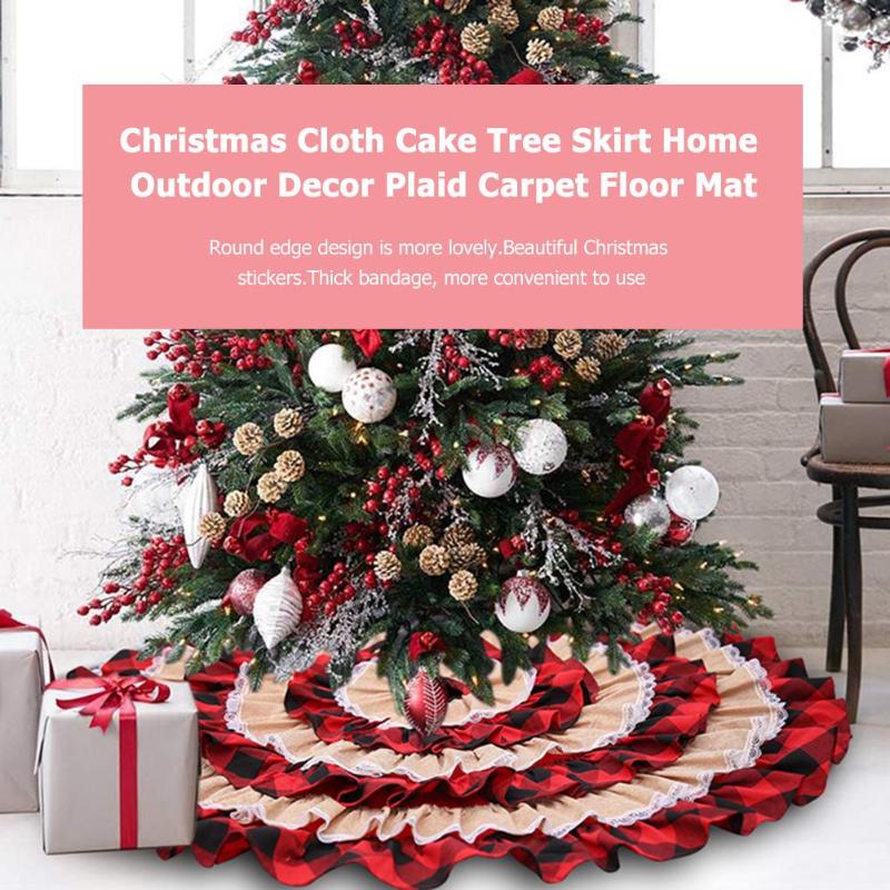 Christmas Decorations Cake Tree Skirt Plaid Burlap Christmas Tree Decoration Tree Skirt Decor Plaid Carpet Floor Mat