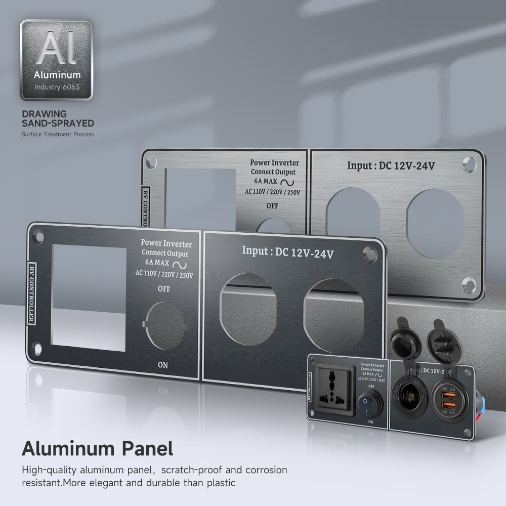 Autoladegerät Multifunktions-Aluminium-Panel-Thermometer AC110V 220V Dual Port USB QC3.0 12V 24V für Wohnmobil-Yacht-Reiseanhänger