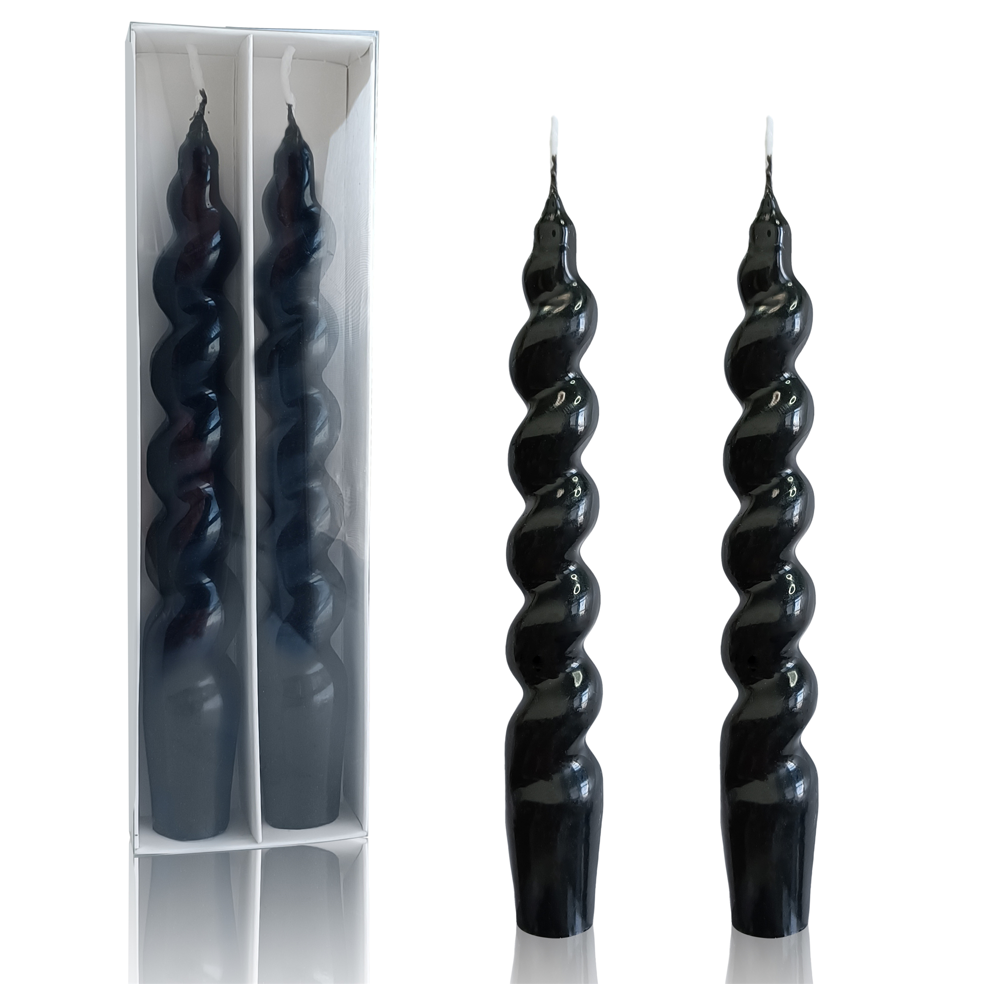 Set of 2 Spiral Taper Dinner Candles Unscented Twisted Candlesticks for Home Decor: black