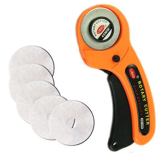 Leather Craft 45mm Rotary Cutter Leather Cutting Tool Fabric Cutter Circular Blade DIY Patchwork Sewing Quilting Fit Olfa Cut: 5 blade With Cutter
