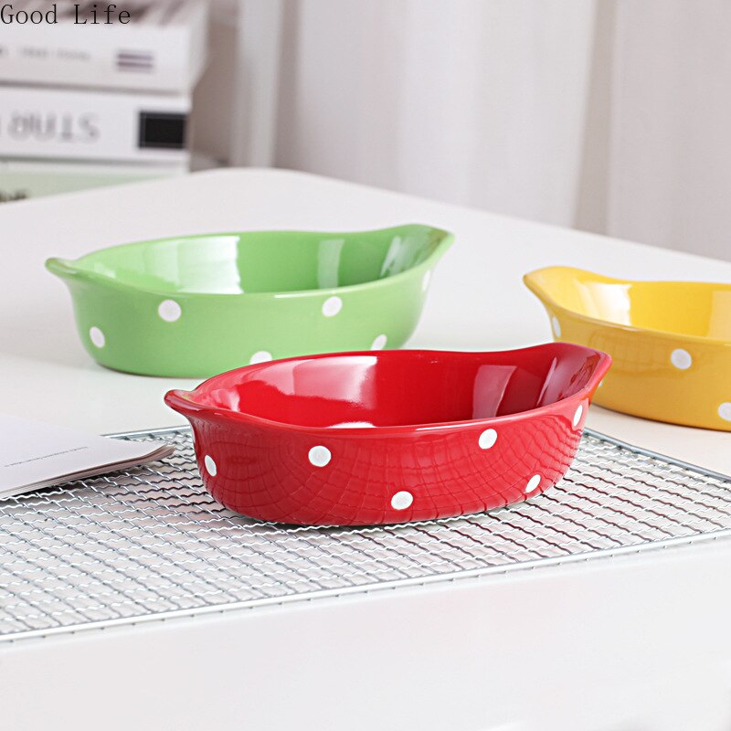 Polka Dot Cheese Baked Rice Plate Microwave Oven Ceramic Western Food Dish Kitchen Tableware Home Baking Bowls