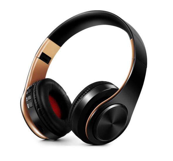 TOPROAD Headphones Bluetooth Headset Earphone Wireless Headphone Stereo Foldable Sport Earphone Microphone Hands Free MP3 Player: Black gold