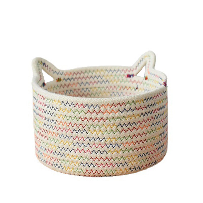 Cotton Rope Storage Basket Cosmetic Organizer Table Sundries Folding Storage Box Cabinet Desk Wicker Basket Fruit Container Bowl: white / 18x10cm