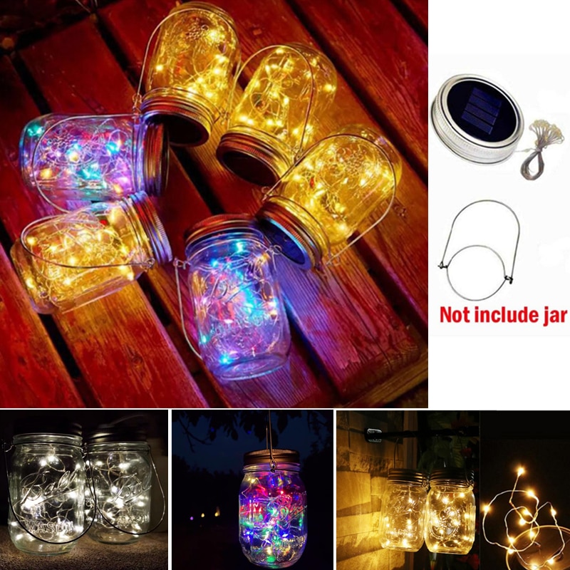 2M 20 LEDs słoik solarny strunowy bajkowe oświetlenie dla mason słoik girlanda lampy słoneczne pokrywka z wieszakami słoik pokrywa włóż sznurki z diodami