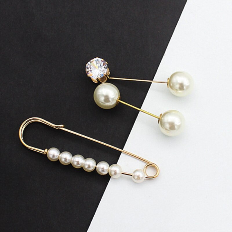 Charm Double Simulated Pearl Brooch Pins For Women Lapel Brooch Jewelry Dress Suit Crystal Flower Pin Brooches: 4
