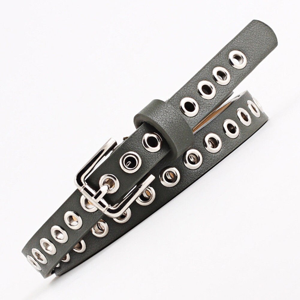 Style Women PU Leather Belt With Rivet Casual Studded Single Grommet Holes Waist Chain