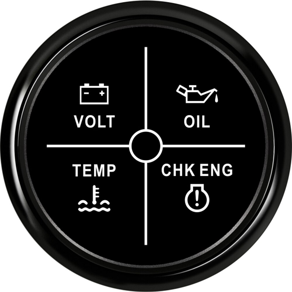 Medidor de alarma para coche y barco, medidor de temperatura del agua, voltaje, presión de aceite, control de motor, 4 indicador de alarma LED, indicador de temperatura de agua: Black