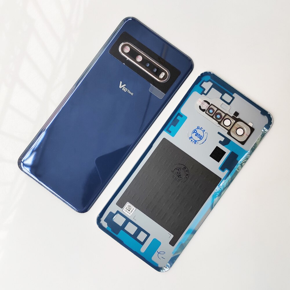V60 uw original bakglaskåpa för lg  v60 thinq 5g bakdörrsbyte batteriväska, bakre kåpa svart + kameralins: Blå