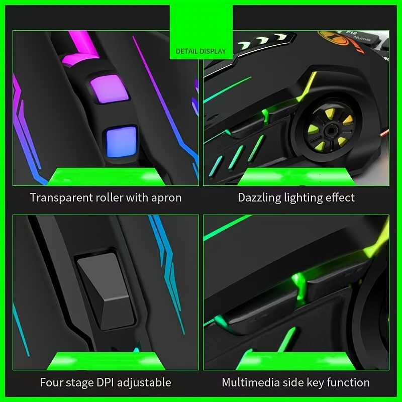 Ergonomic Wired Gaming Mouse with 6D Optical Tracking Vibrant Rainbow LED Lighting &USB-Powered for PC & Laptop - Dynamic