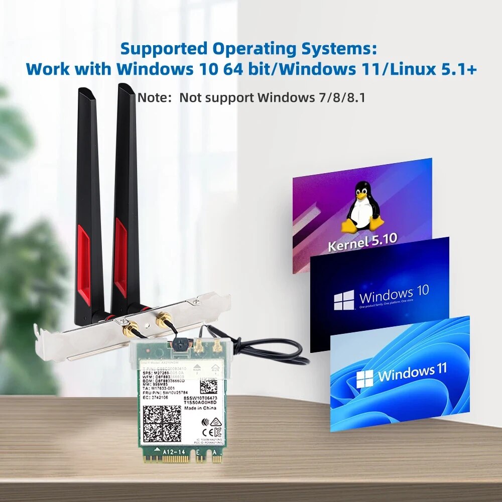 Adattatore wireless WiFi 6E AX210 M.2 2.4G/5G/6GHz Bluetooth 5.3 Wi-Fi 6 AX210NGW NGFF 10DBI Set di antenne per desktop/PC Win10/11
