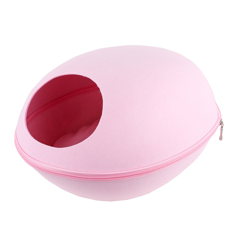 Naturlig filt katteseng hule grå/blå/pink kattehus med pude lynlås kæledyrshus til kat: C - pink