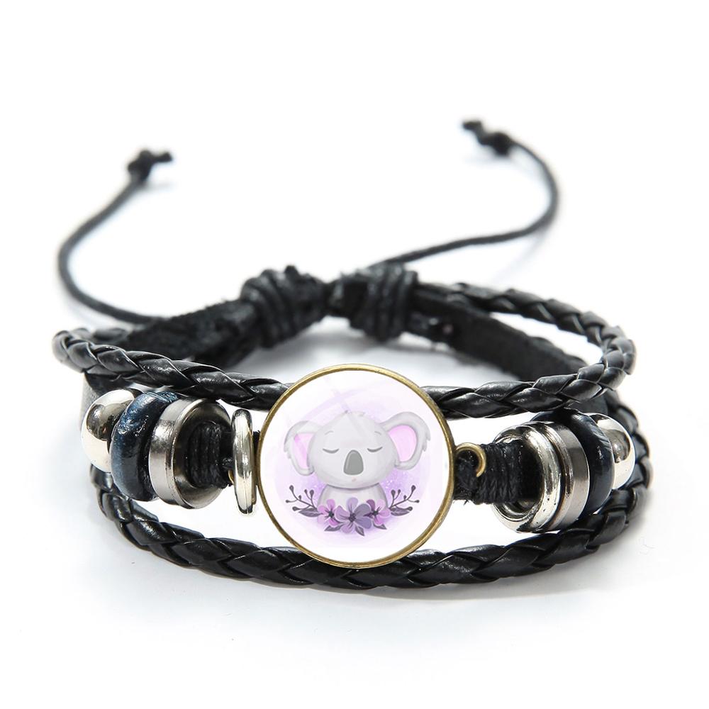 Nette Koala Baby Armband Wertvolle Tier Glas Dome Fotos Multilayer Leder Armbänder Gewebt Armband für Kinder