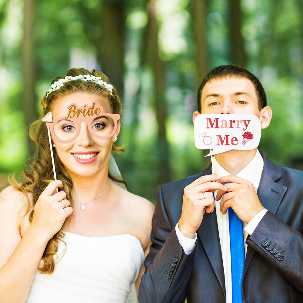 Amosfun 24PCS Wedding Prop Kit Funny Wedding Photo Booth Props Sticks for Wedding Decoration Wedding Party Engagement