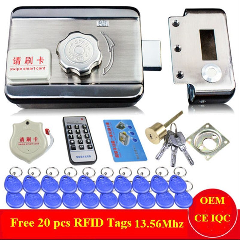 DC12V Door&gate Access Control system Electronic integrated RFID Door Rim lock w/ 1000 users RFID reader for intercom