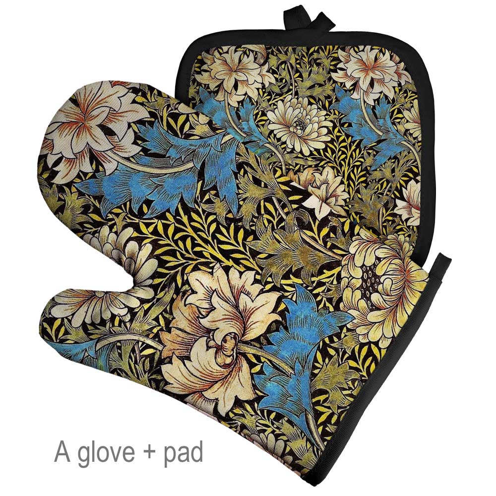 Retro Pattern Microwave Glove Potholder Polyester Oven Mitt Insulation Gloves Kitchen Pad Baking BBQ Gloves Home Decor: GRAY
