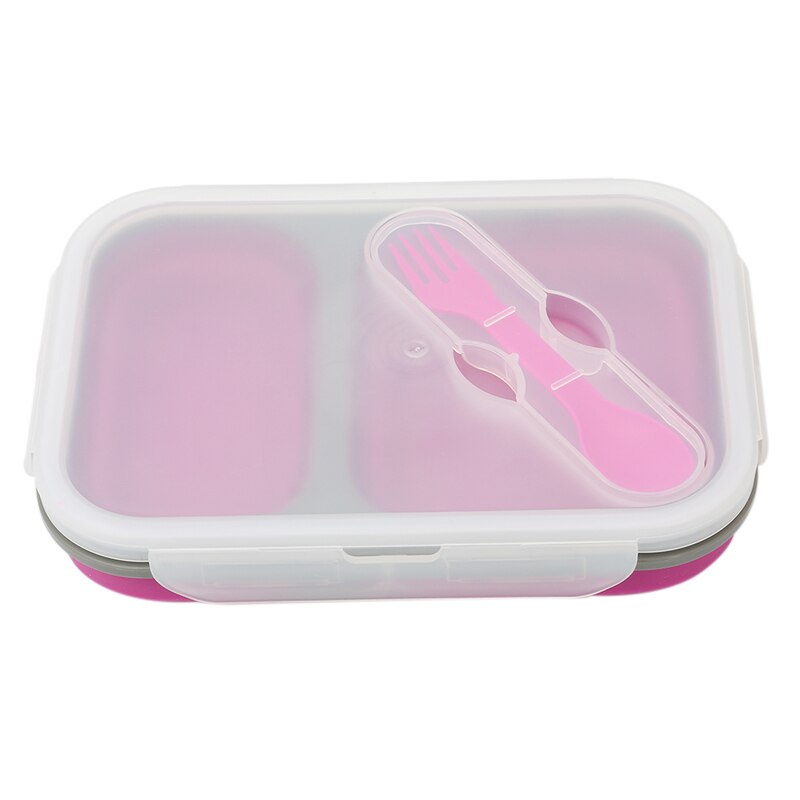 2 cellen Silicone Inklapbare Draagbare Bento Box 900ml Magnetron Kom Vouwen Voedsel Opslag Lunch Container Servies Set: Paars