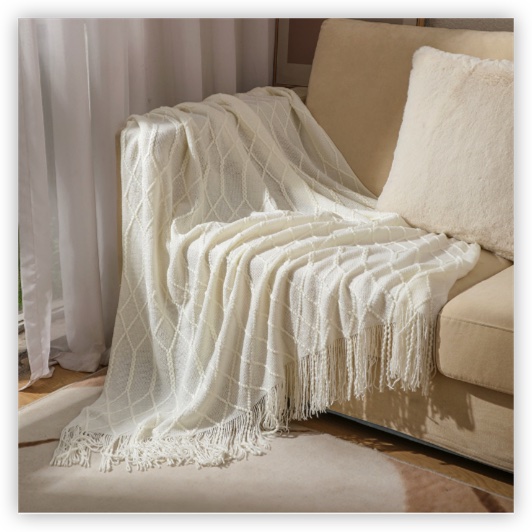 Textile City Knitted Throw Blanket Nordic Home Decorative Sofa Cover Chunky Plaid Bedspread for Winter 130x230cm: 100x150cm / WHITE