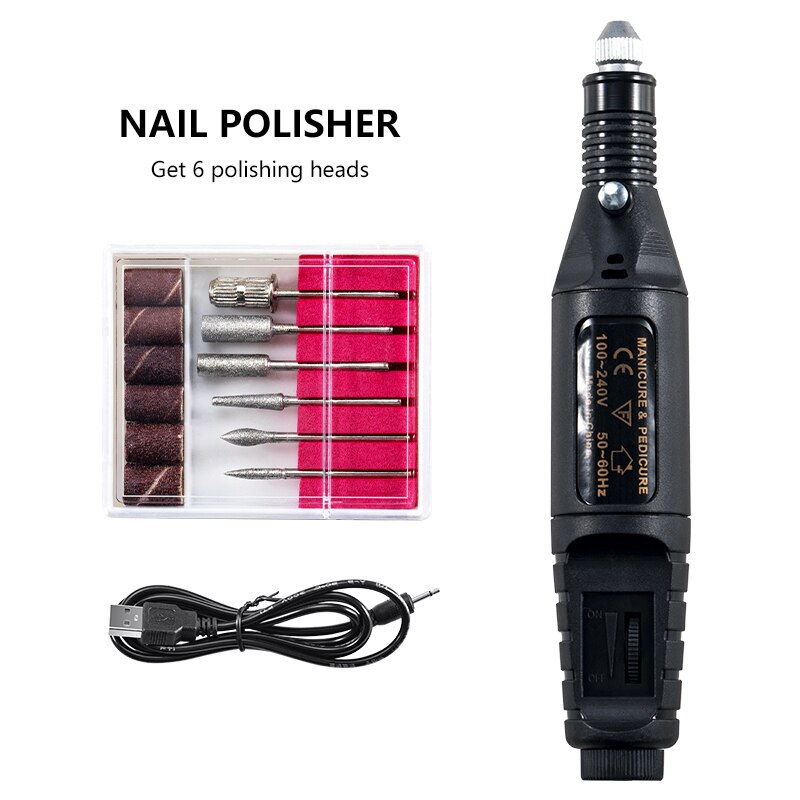 Professionele Elektrische Nagel Boor Machine Nail Bestanden Pen Pedicure 6 Bits Millinguv Led Gel Polish Remover Nail Art Manicure Tool: 4