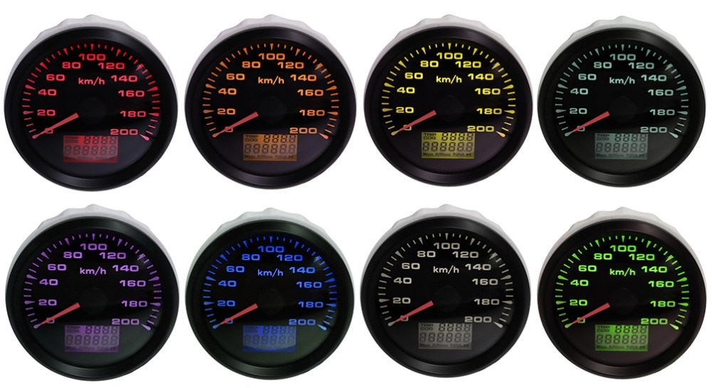85 Mm Gps Snelheidsmeters 0-200 Km/h Waterdichte Gps Snelheid Kilometerteller Meters Trip Meter Voor Auto Vrachtwagen Motorfiets 9 -32V 8 Kleur Licht